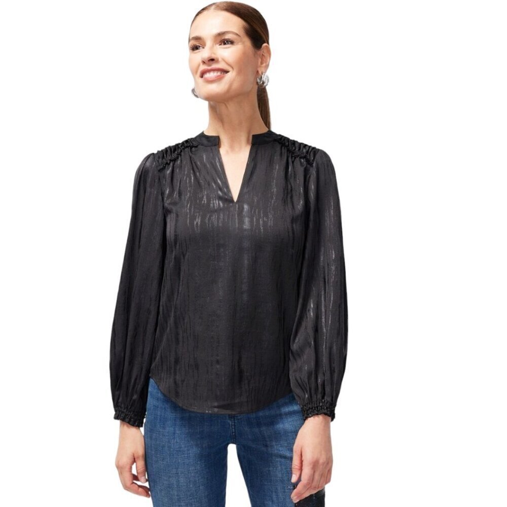 Chico's Shimmery Pintuck Shirt, Size 2 (US 12), Black, NWOT